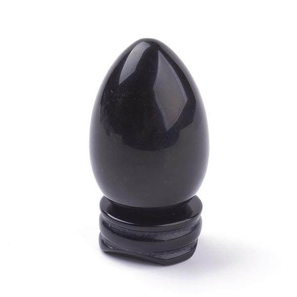 Black Obsidian Carved Egg and Stand