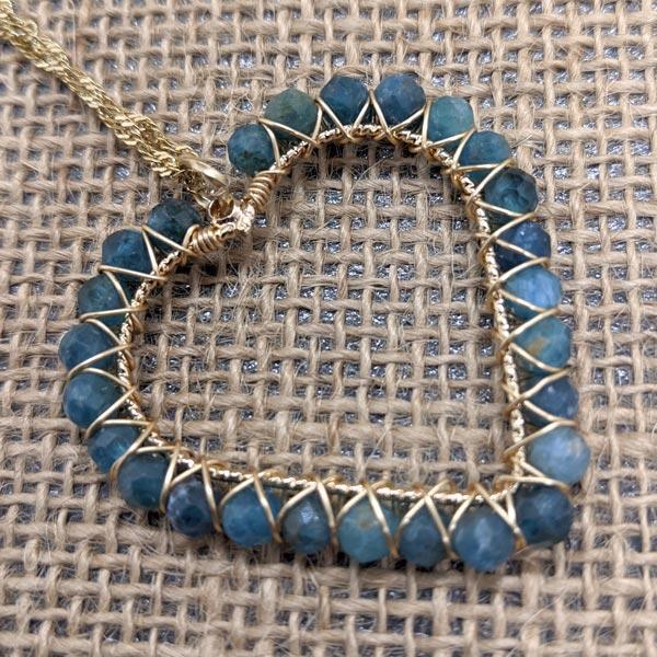 Apatite Gold Wrapped Heart Necklace