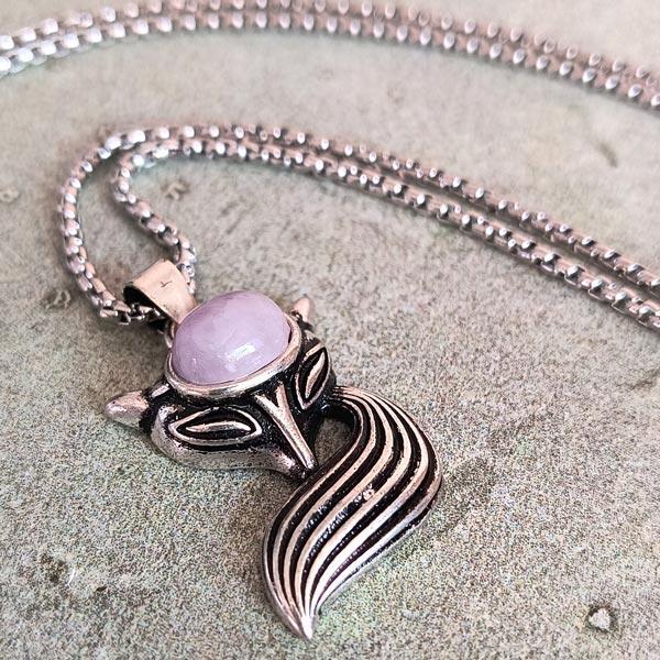 Pink Kunzite Fox Pendant Necklace