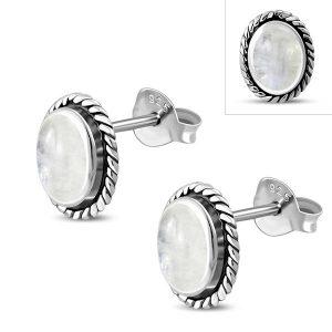 Moonstone Oval Braided Studs