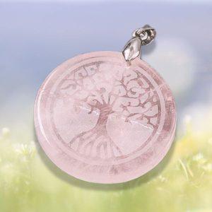 Rose Quartz Pendant Etched with Tree of Life